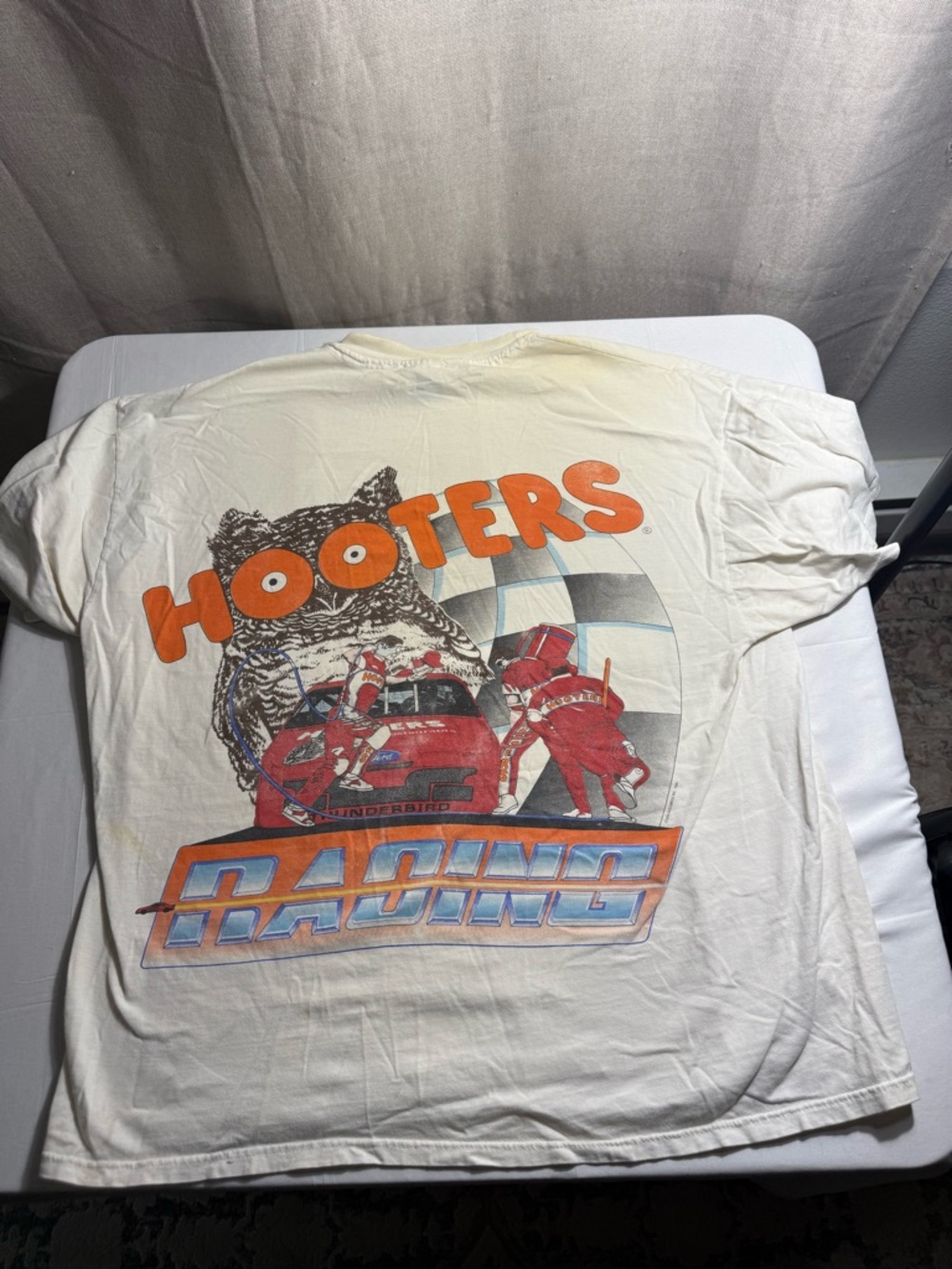 Hanes Beefy-T T-Shirt - Cream with Blue & Red Label